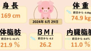 0629 ついに75kg切りました！！　ダイエット日記-Day49　ー2024/6/29ー